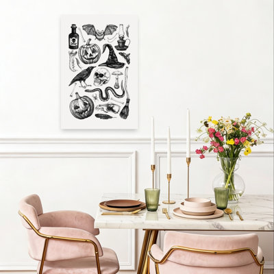 Illustration d'Halloween effrayante, style gothique vintage, chauve-souris, serpent, araignée, art mural d'automne