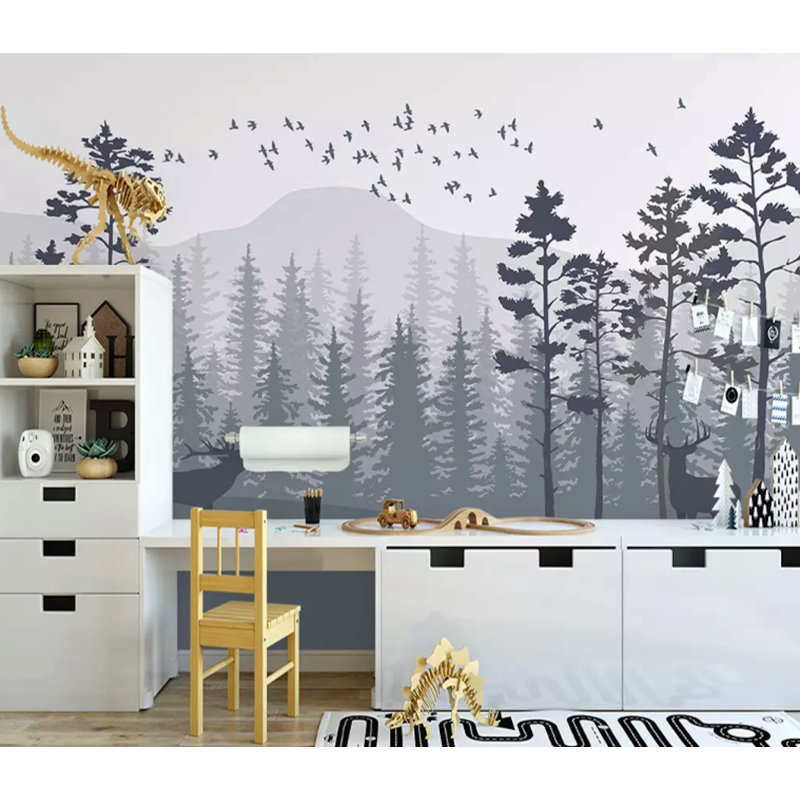 Papier peint texturé monochrome avec paysage de montagne, l 150 po x L 98 po
