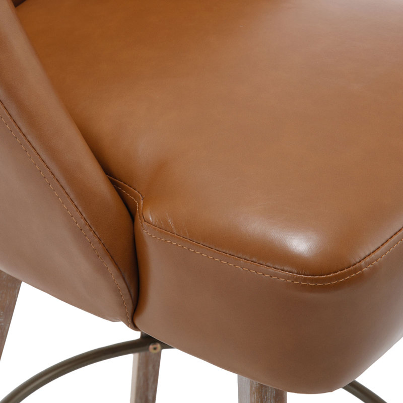 Brown Faux Leather Swivel Counter Stools with Wood Legs, Set of 3