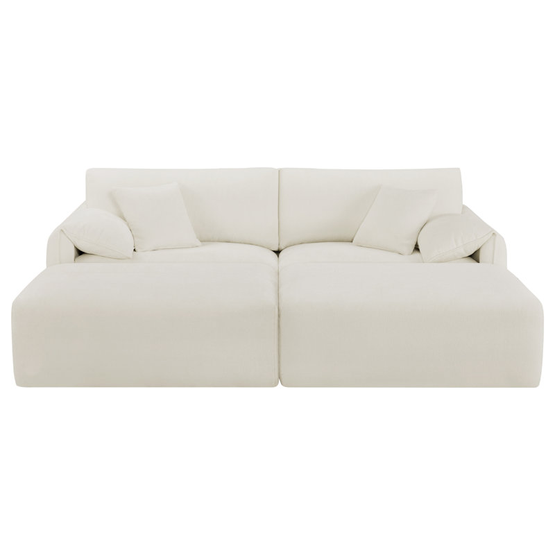Bodhild 94.8" Feather-Filled Chenille Upholstered Sleeper Sofa, Cream