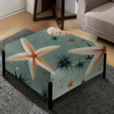 Motif de balade côtière avec étoile de mer - grand repose-pieds carré Coastal