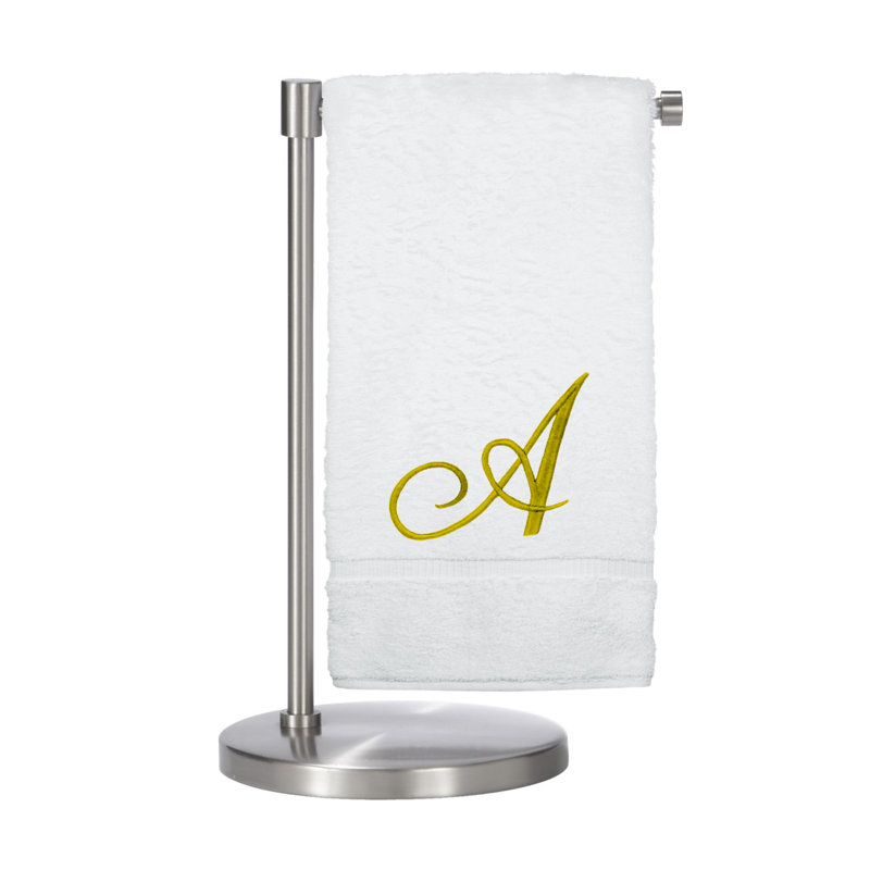 Serviettes de bain monogrammées - ensemble de 1 - lettre en script, A, Blanc / Doré