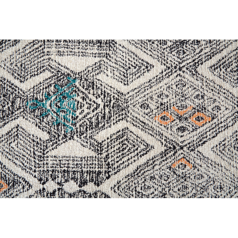 Eliel Geometric Hand Tufted Black/White/Orange Area Rug, Round 8'