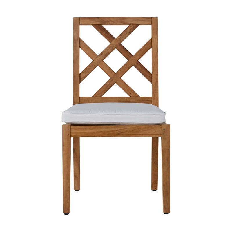 Haley Patio Dining Side Chair with Cushions, Natural Teak, Natural White, Welt