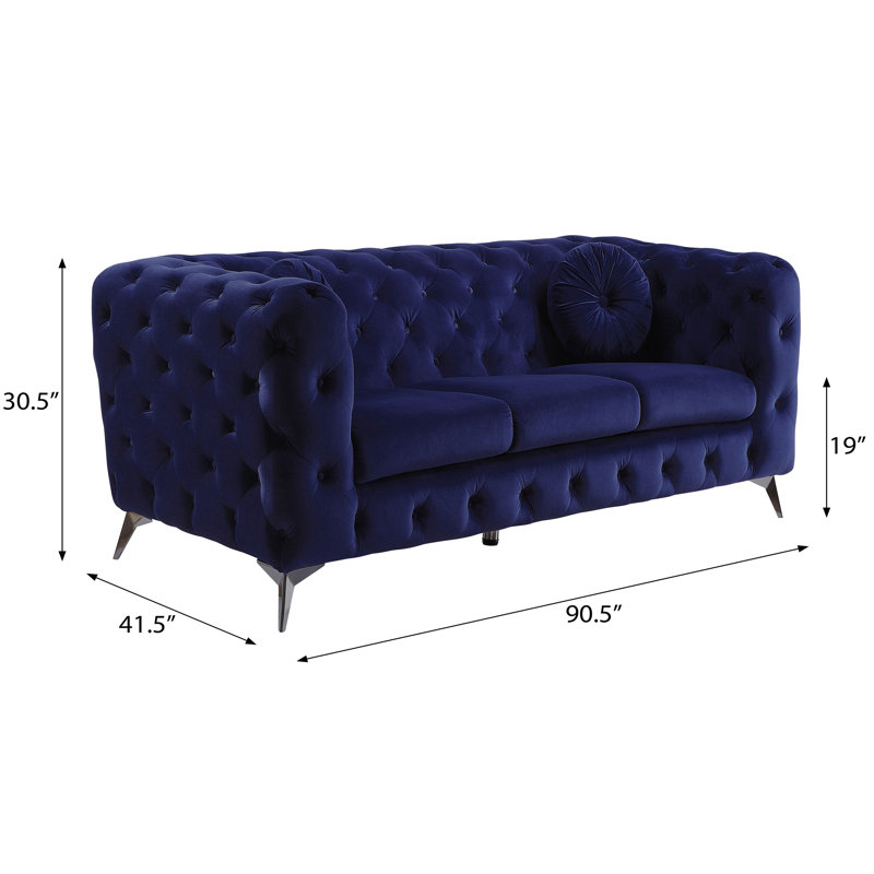Godsey Upholstered Sofa with Metal Leg, Blue Velvet, 30" H x 71" W x 36" D