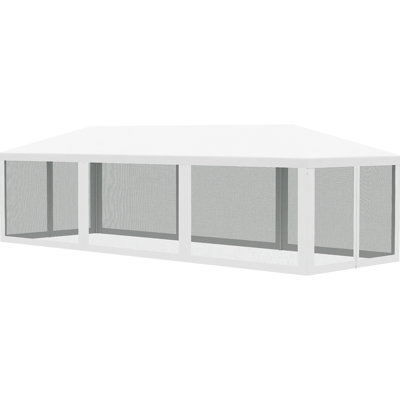 White 10' X 28' Event Tent Canopy, Outdoor Gazebo With 8 Mesh Sidewalls, Zipper Doors, Steel Frame For Diverse Functions
