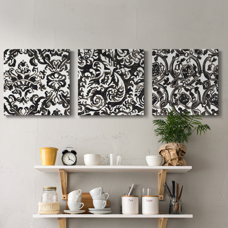 «Ink Motif VI», ensemble de 3 toiles tendues, H 16 po x l 48 po x P 1 po