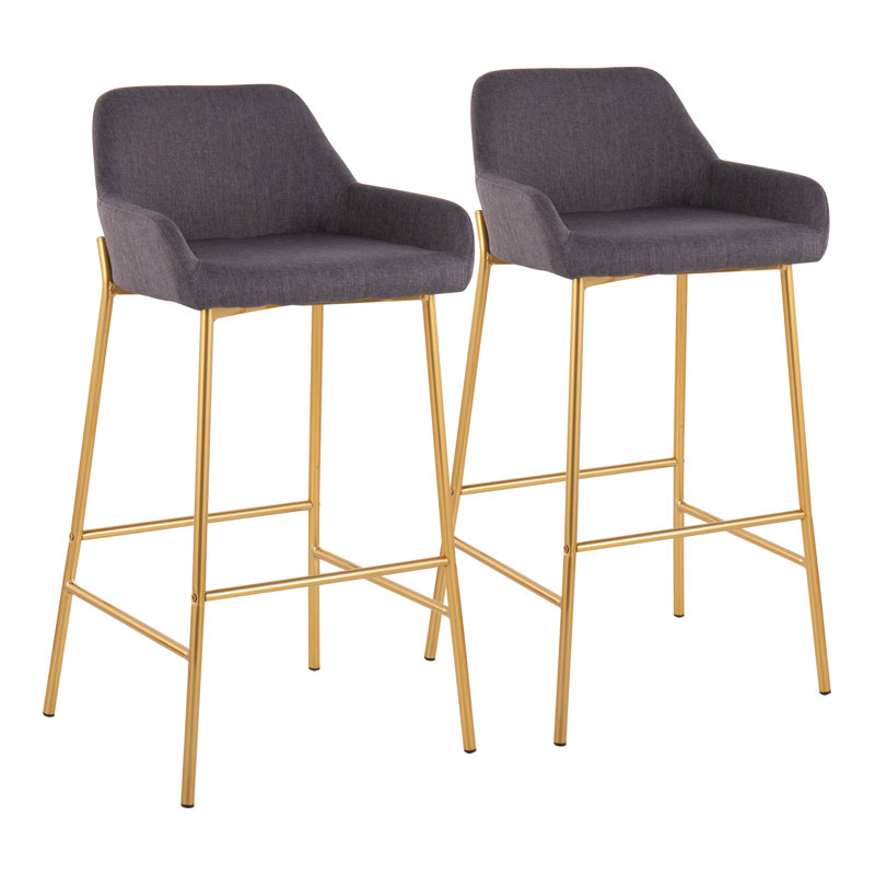 Tabouret de bar à hauteur fixe en métal et tissu - ensemble de 2, Doré
