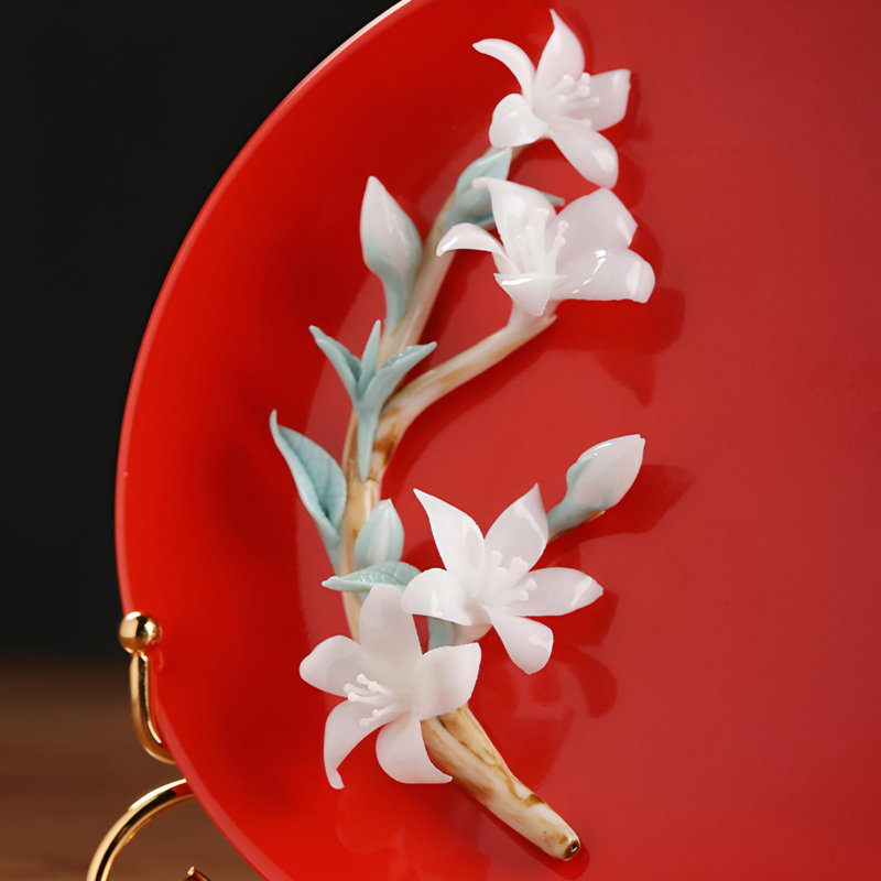 Art traditionnel chinois suspendu en céramique - artisanat floral complexe