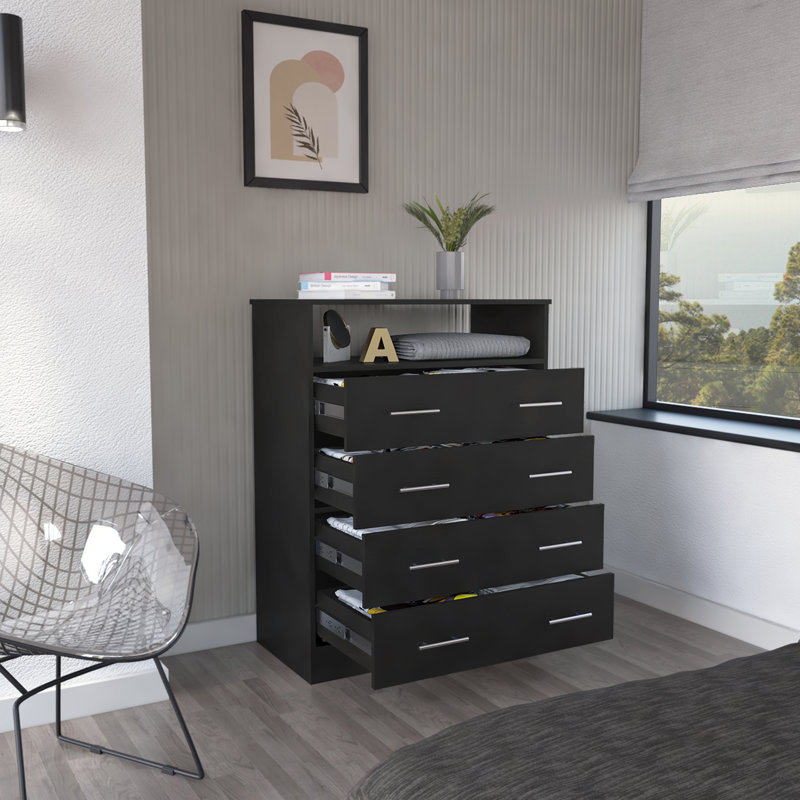Amy-Lei 33'' W 4 - Drawer Dresser, Black