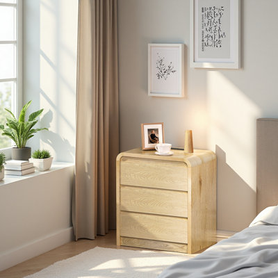 Table de chevet moderne avec station de charge, table de chevet haute en bois de 25 po avec 3 tiroirs et ports USB, table de bout de style Mid-Century pour la chambre à coucher (3 tiroirs)