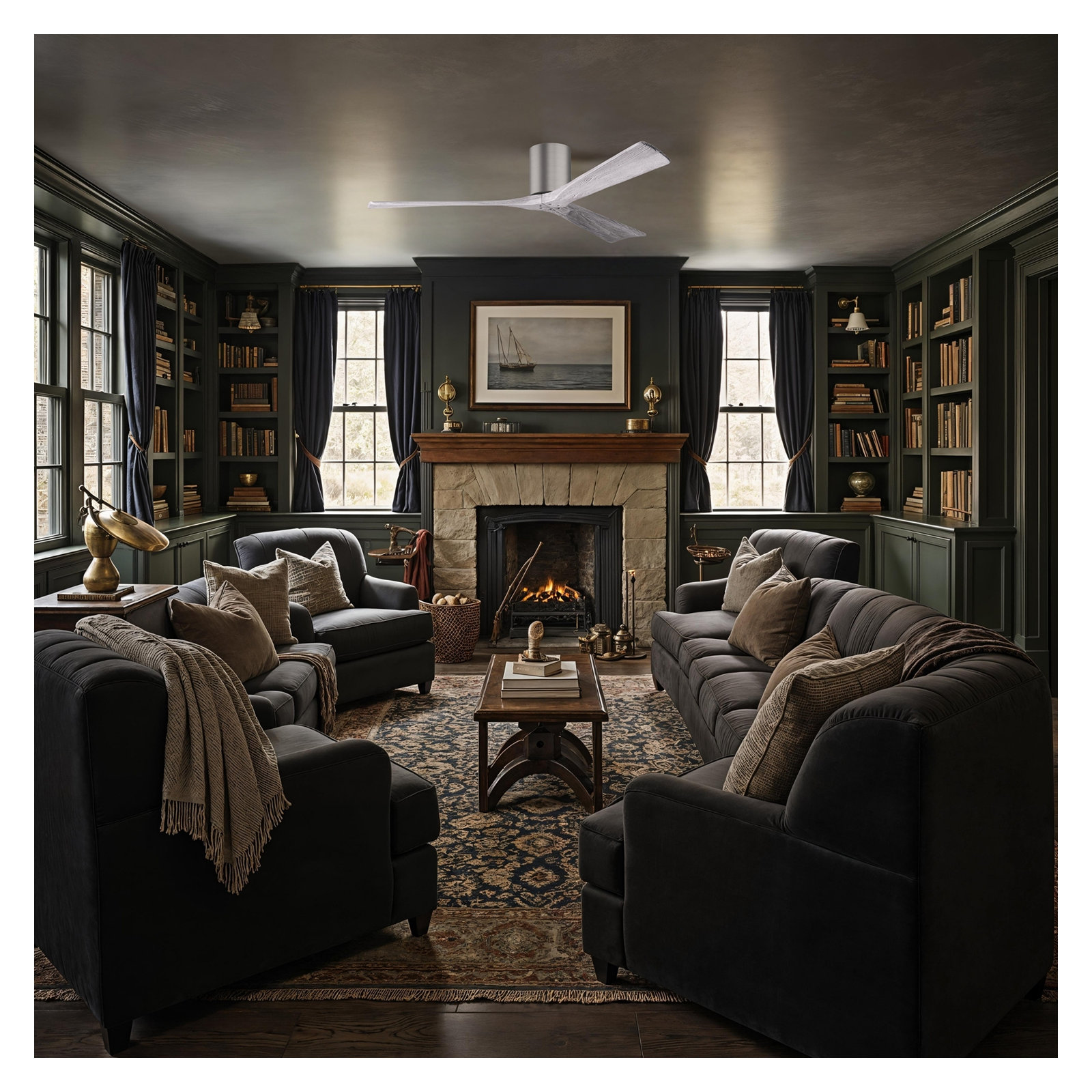 Olivier 3 Blade Ceiling Fan, Barn Wood Tone, Brushed Pewter, 60"