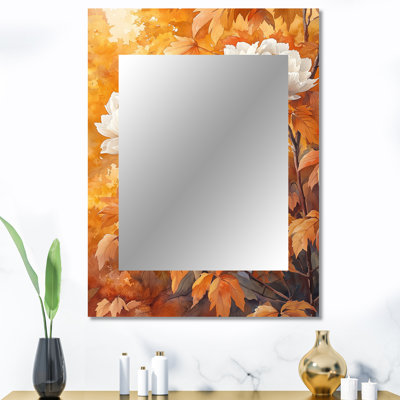 Pivoine par le sapin érable d'automne III - grand miroir de pivoines, décor de miroir mural traditionnel