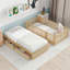 Lit de jour simple en bois avec barrière de sécurité et 2 tiroirs, divisée en lit de jour indépendant et lit de jour, naturel-130120494
