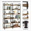 Bibliothèque industrielle à 6 niveaux avec tablettes ouvertes, structure en métal autoportante pour le rangement et la présentation, bibliothèque moderne en bois pour la maison et le bureau