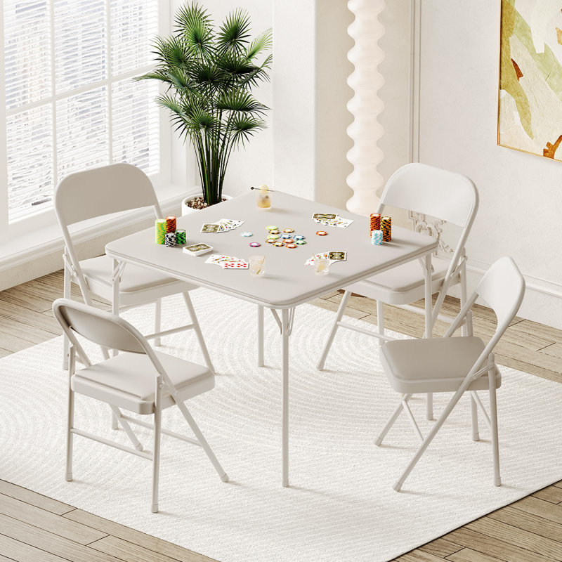 Folding Table, 33.6 Inch Folding Card Table, Portable Square Folding Table With Pu Soft Cushion, Beige