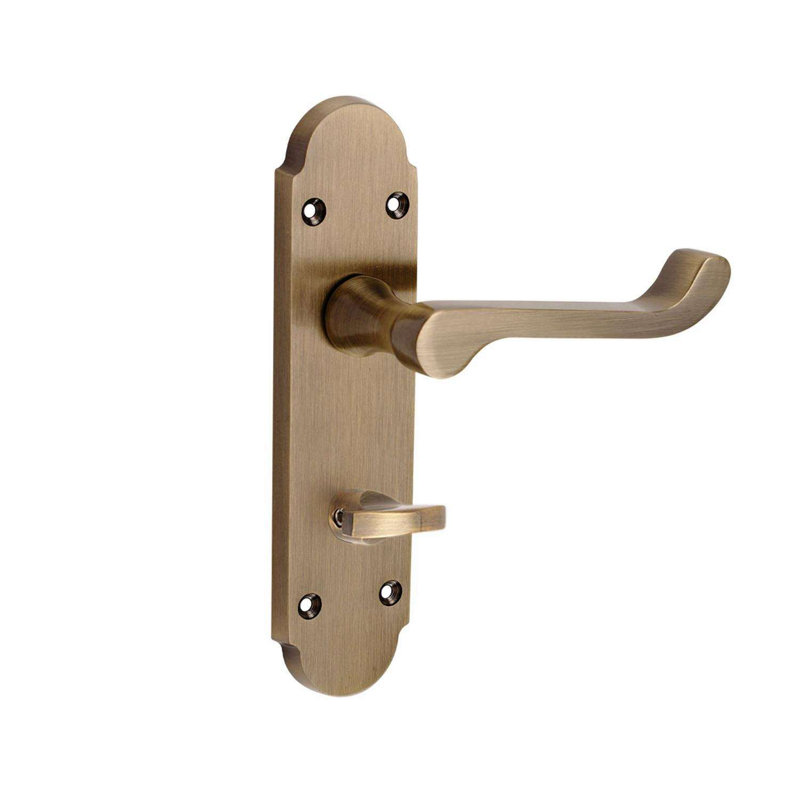 Golden Grace 1 Pair Epsom Design Scroll Bathroom Door Handle Antique Brass Metal Mortise Lock Set with Fixing Screws - 168mm x 40mm