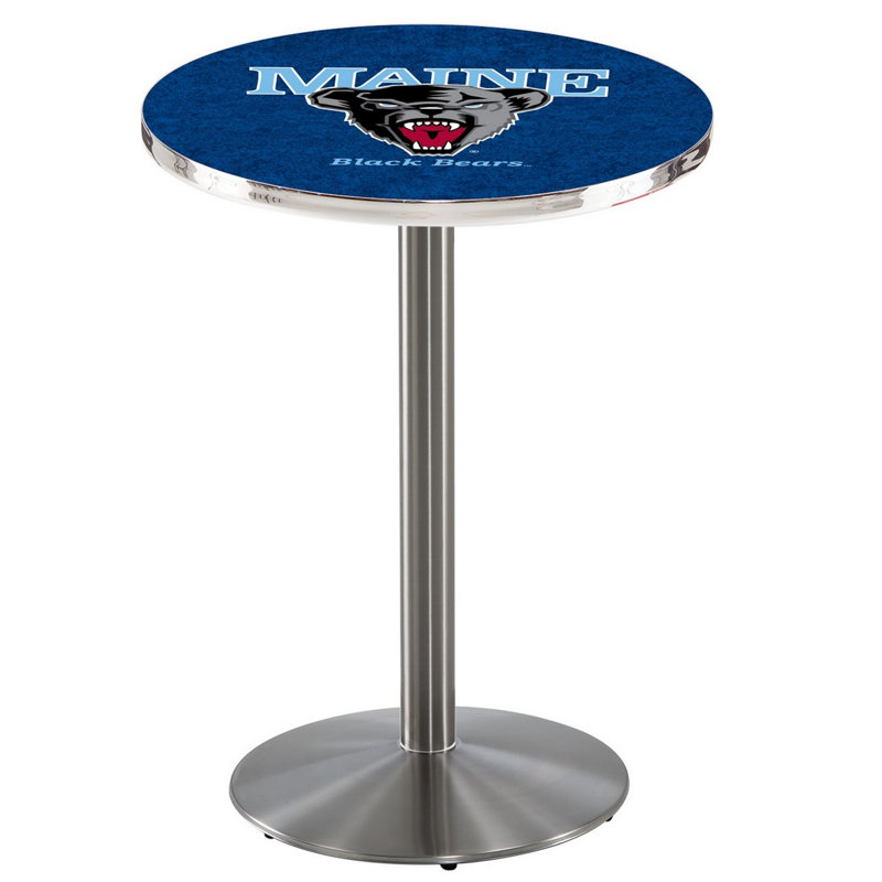 Round Metal Base Dining Table, Stainless Steel, University of Maine