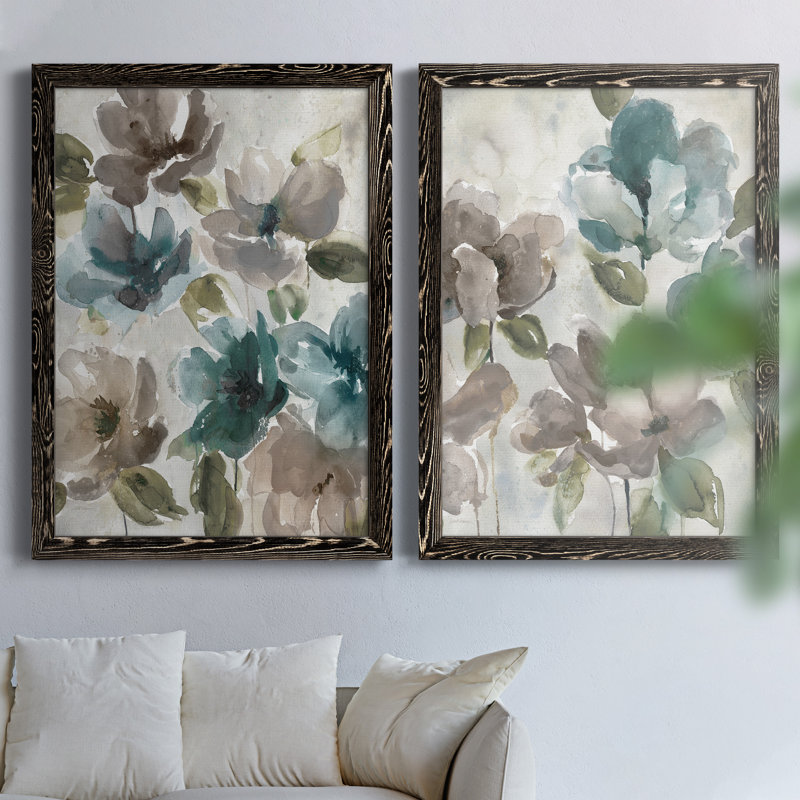 «Topaz Garden I», ensemble de 2 peintures sur toile encadrées, H 37,5 po x l 55 po x P 1,5 po, Cadre noir