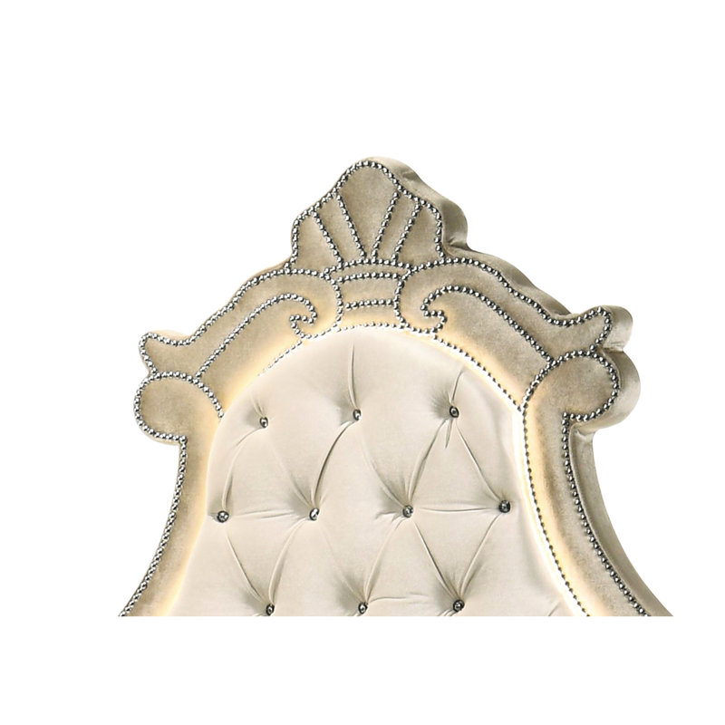 Grand lit avec tête de lit à DEL en velours beige et texture confortable
