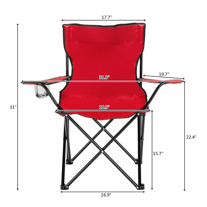 Red 2-Pack Portable Folding Camping Chairs with Cup Holders
