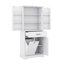 Armoire de salle de bain avec panier à linge caché, tiroir et 3 portes, armoire de salle de bain avec tablette réglable-1507009913