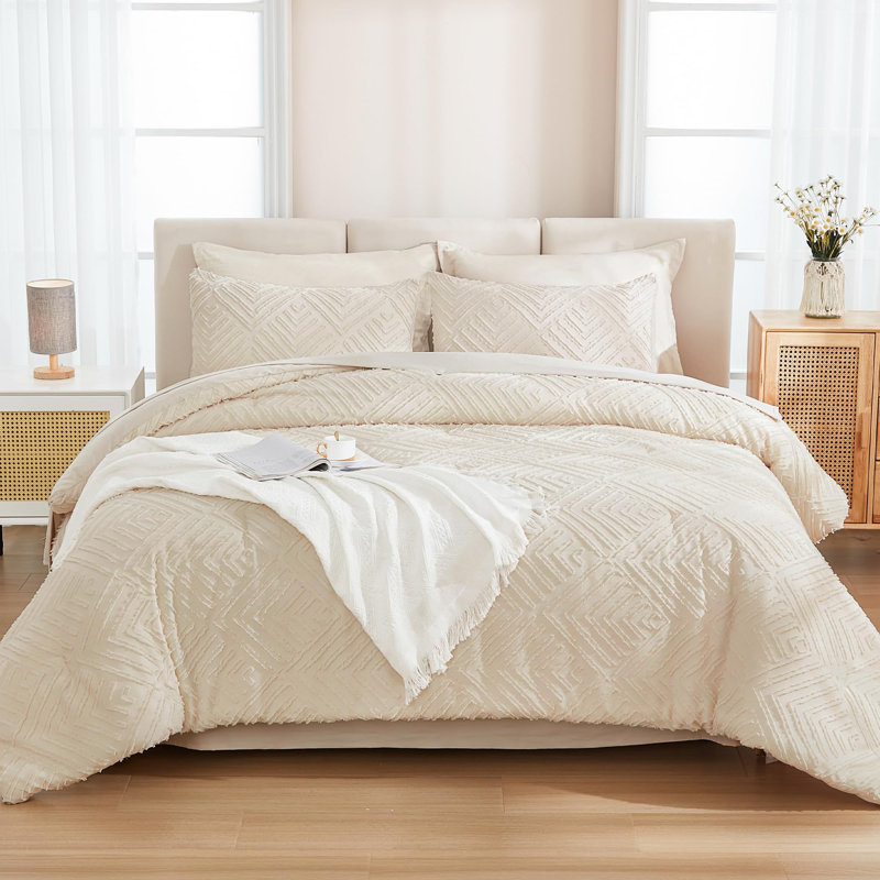 Andency Beige Super King Size Comforter Set with Sheets - 7 Pieces Bed in a Bag Boho Oversized King Bedding Sets Fluffy Lightweight Bed Set with Comforter, Sheets, Pillowcases & Shams