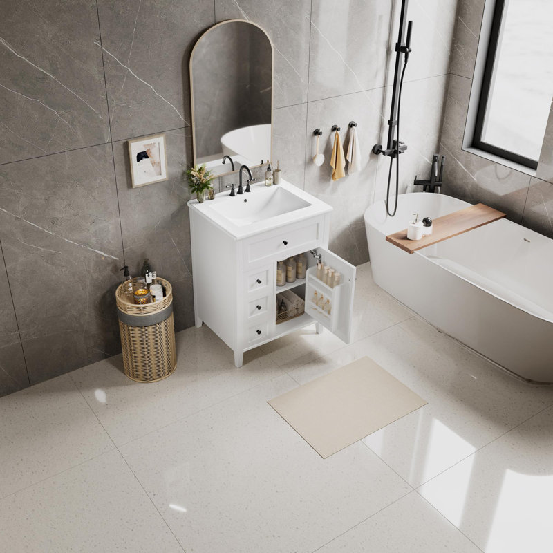 Meuble-lavabo simple 24 po avec lavabo, Blanc, Noir