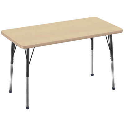 Table rectangulaire thermofusionnée 24 po x 48 po avec pieds à glissière standard et réglables - Érable / érable / noir