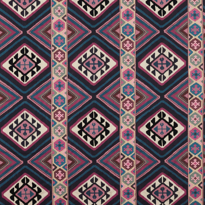 Dorothys Kilim Fabric, Barbed Berry/Indigo