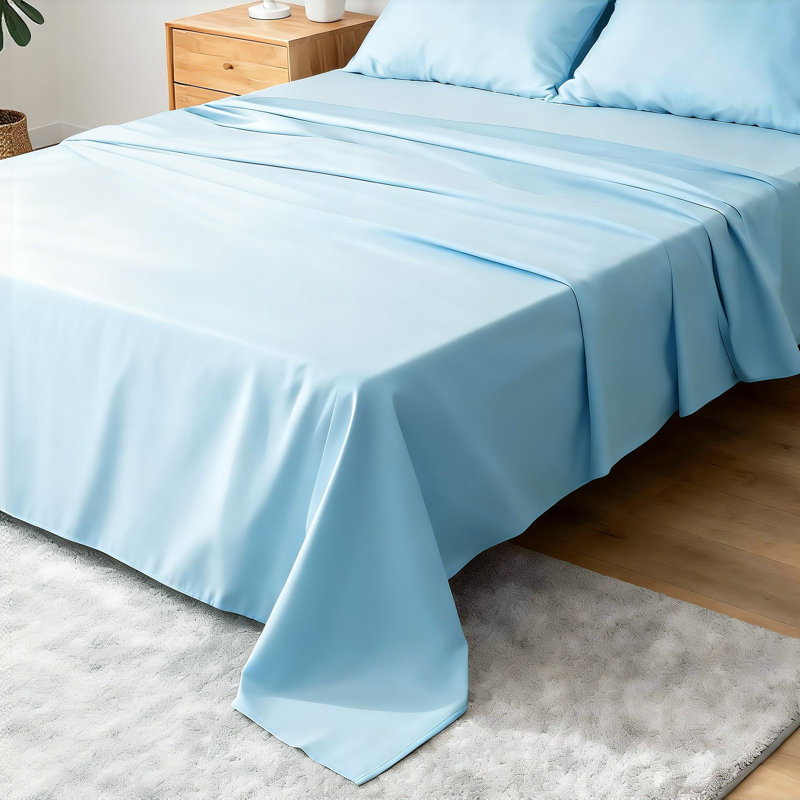 220 TC Cotton Blend Sateen Soft Smooth Flat Sheet, Light Blue, Full Flat Sheet