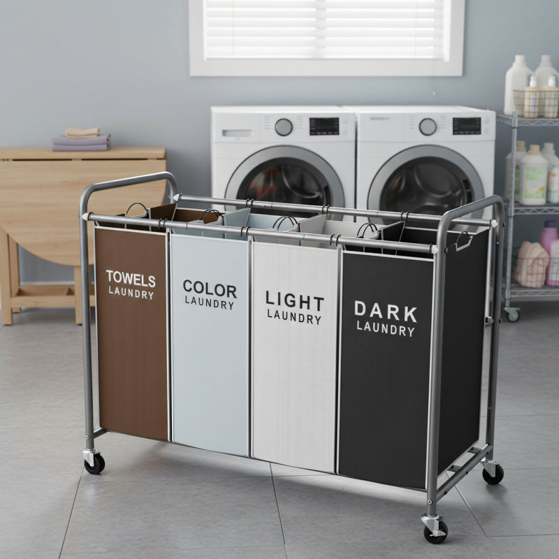 172L Rolling Laundry Basket Cart With 4 Compartments, Heavy-Duty Lockable Wheels, Removable Bags, And Multiple Colors To Suit Dirty Laundry Storage Needs