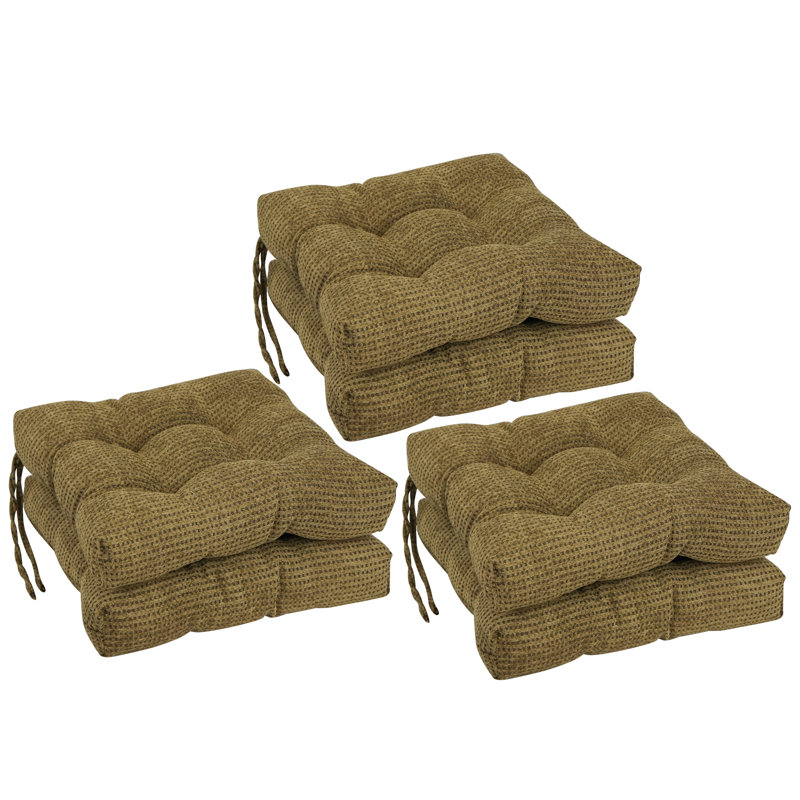 16-Inch Square Jacquard Chenille Tufted Chair Cushions, Brown Dots
