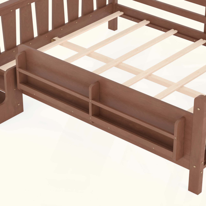 Lit sur pied avec bibliothèques de rangement, lit en bois massif pour enfants avec de jolis escaliers et garde-corps, aucun sommier nécessaire