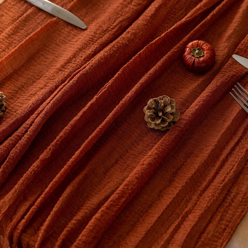 Chemin de table en terre cuite chiffon à gaze rouille 120 pouces 10 pi tissu de fromage orange brûlé rustique pour mariage, fête de mariage, fête de mariage