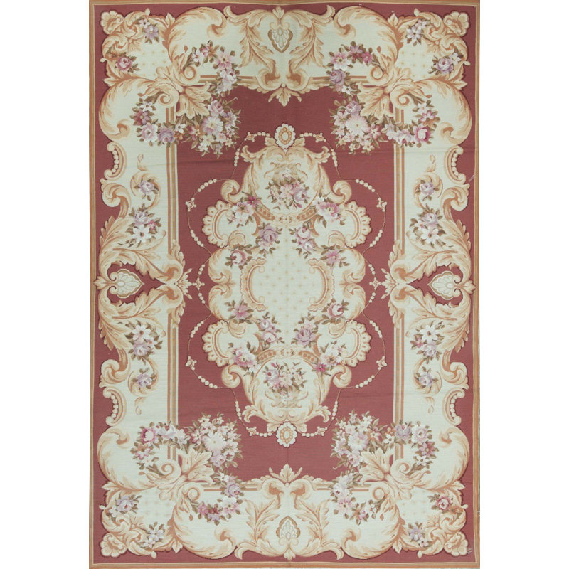 Tapis rouge et beige noué à la main de haute qualité