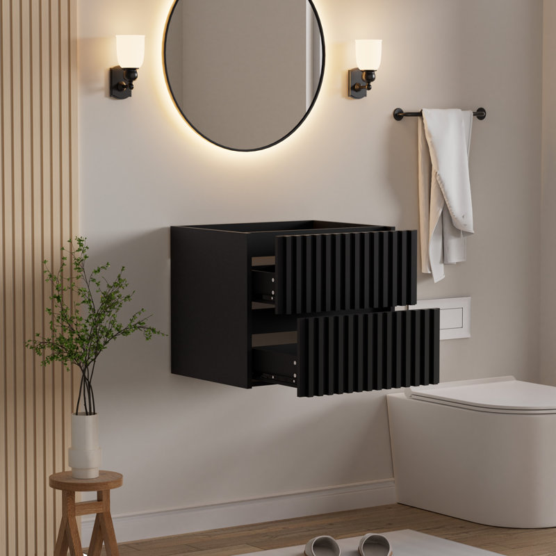 Base de meuble-lavabo mural 24 po seulement, armoire flottante, comptoir d'évier et robinet non inclus, Noir, 24"