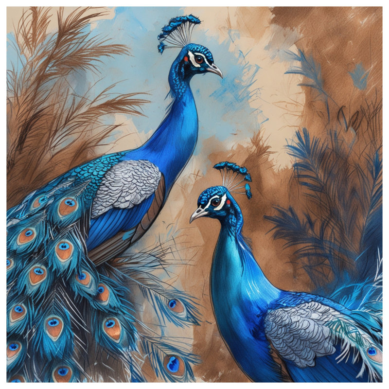 Tapisserie murale «Blue Peacock» - décoration murale paon, 50in H x60in W with 4 Grommets
