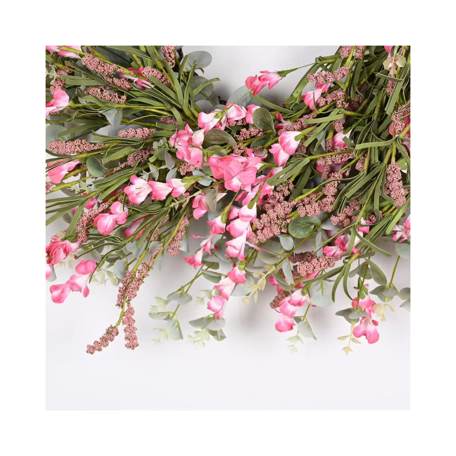 26" Artificial Spring Summer Foliage Wildflower Front Door Wreath For Wedding Party Home Decor, Pink