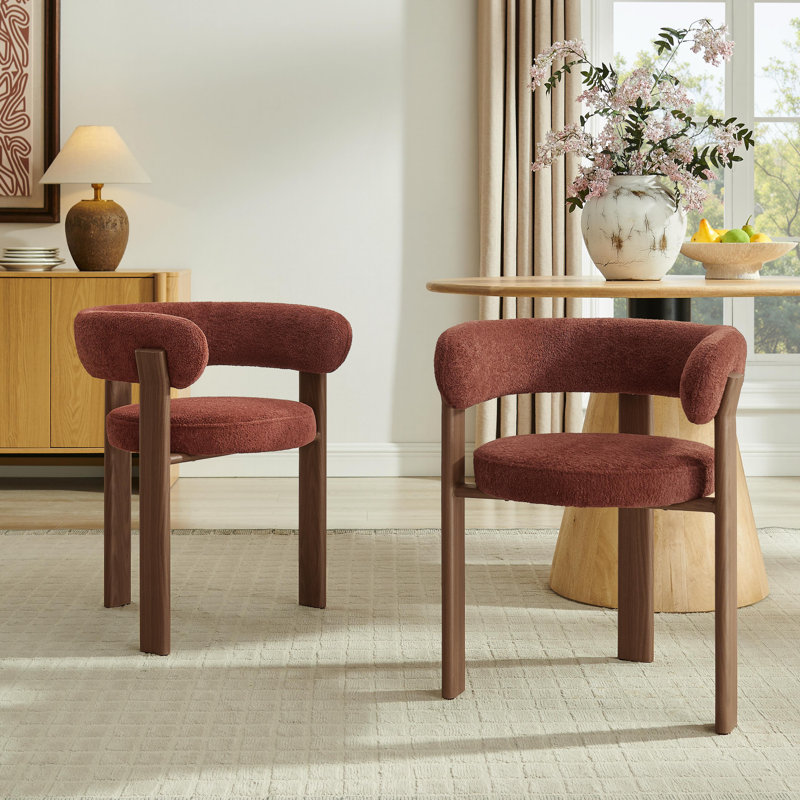 20" Seat Height Boucle Upholstered Arm Chair with Metal Legs, Red