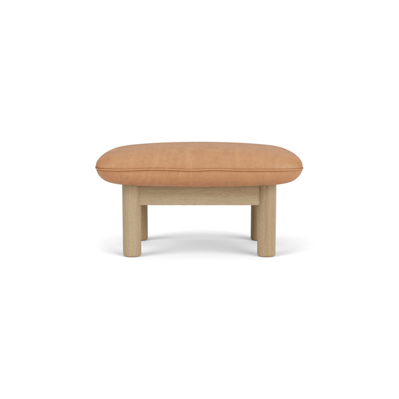 Brasilia Ottoman, Dunes 21004 Camel Genuine Leather, Natural Oak