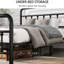 Structure de lit grand format en métal, finition noire, tête de lit haute avec fonction, beaucoup de rangement pour garder les articles dans une structure en métal, détente confortable, matelas à structure renforcée à long terme-854768928