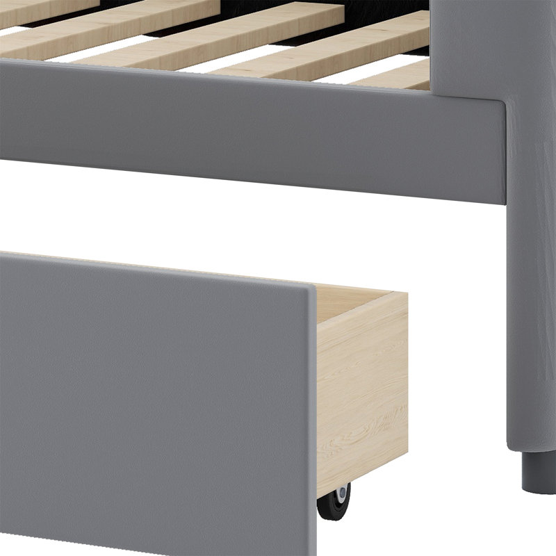 Shanav Twin Size Upholstered Daybed with Ergonomic Design Backrest and 2 Drawers, Grey