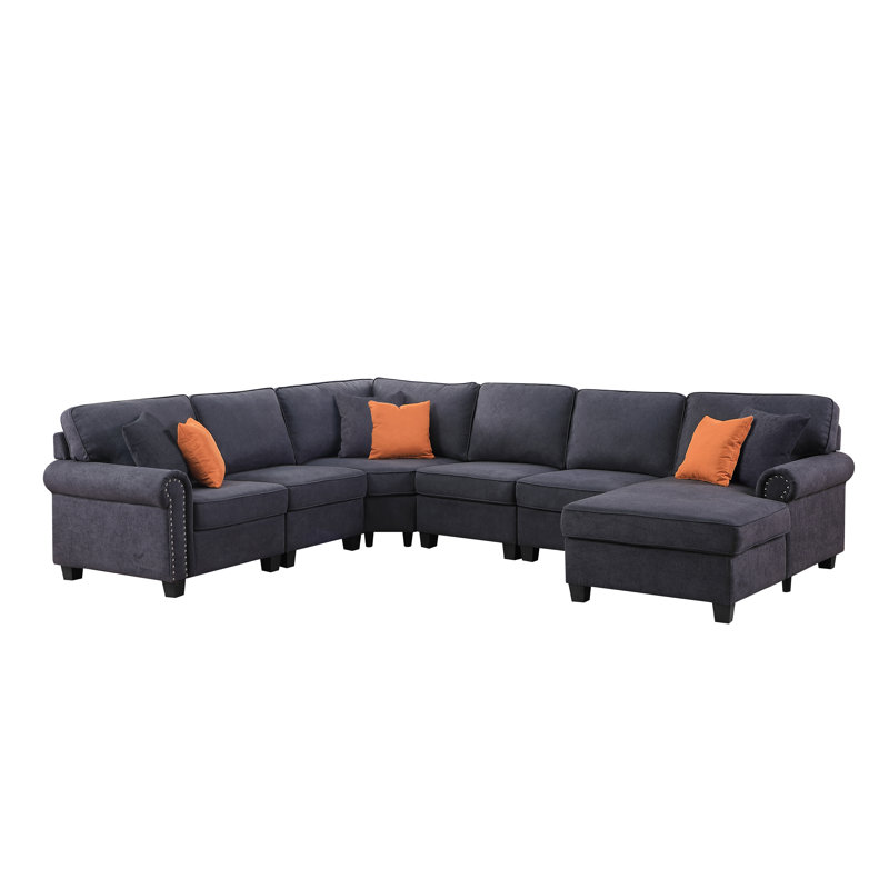 Canapé modulaire faisant face à la gauche de 124 po de largeur Adur, Mélange de polyester gris foncé