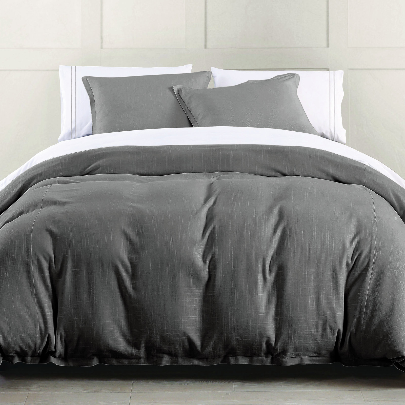 Hera Linen Comforter Set, King Comforter + 2 Shams, Slate