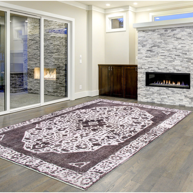 Tapis décoratif en laine de conception unique noué à la main gris foncé 7 pi 8 po x 10 pi 8 po Cathriona