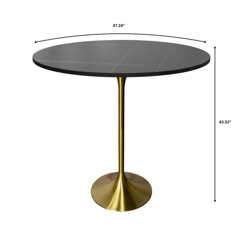 Heatherton 48" Round Bar Height Dining Table with Sintered Stone Top and Gold Stainless Steel Pedestal Base Kitchen Table Seats 2-6 Person