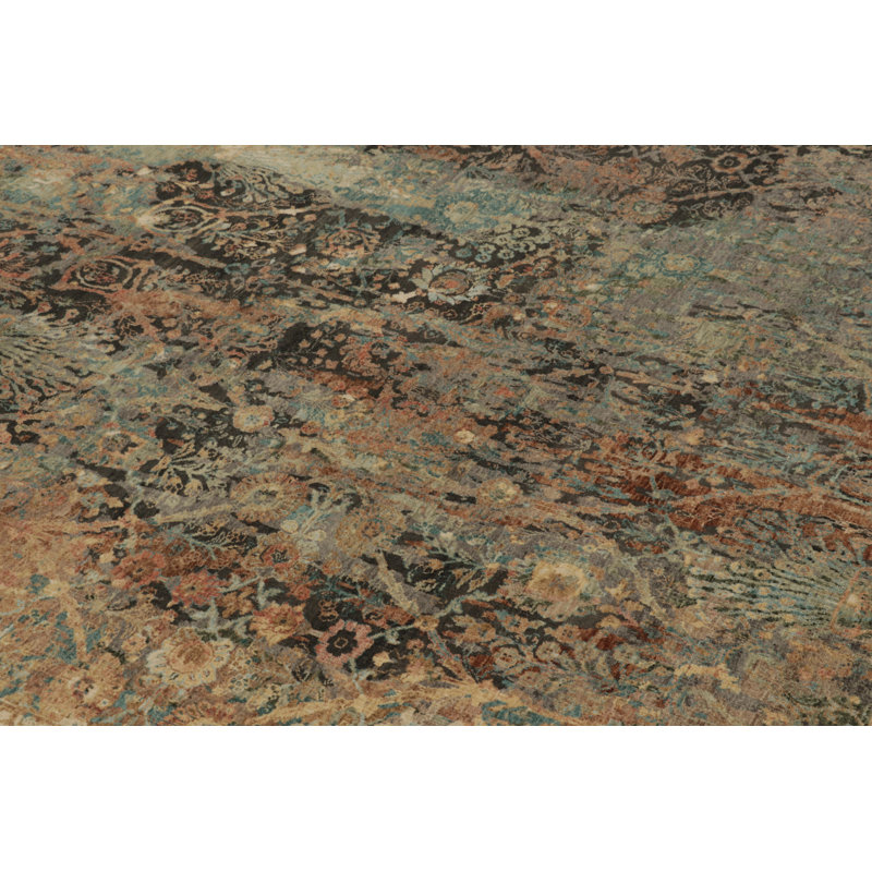 Rug & Kilim’S Modern -Inspired Rug In Rust, Black And Green Floral Pattern