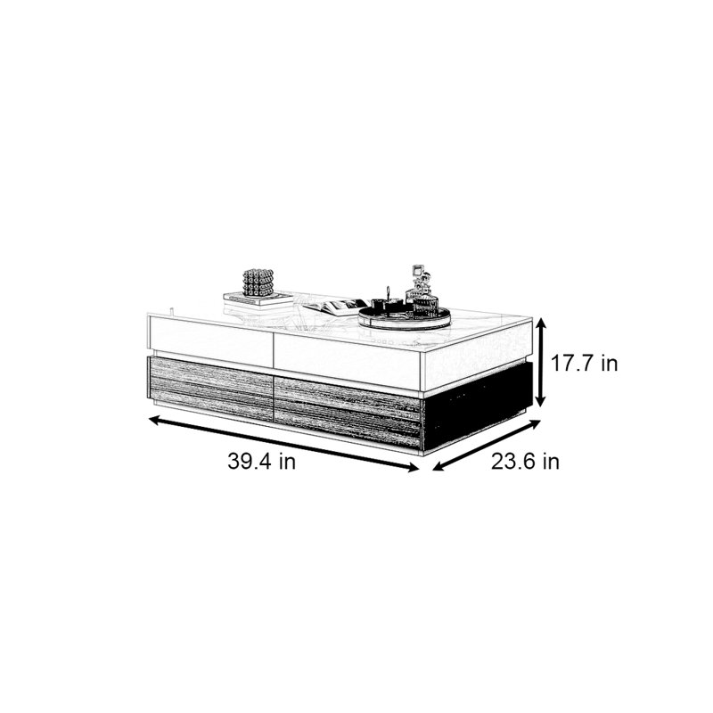 Table rectangulaire simple, H 17,7 po x L 39,4 po x l 23,6 po, Noir, noir, noir, noir