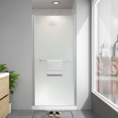 Porte de douche pivotante en nickel brossé de 34 à 36 po x H 72 po en nickel brossé avec verre trempé givré de 1/4 po